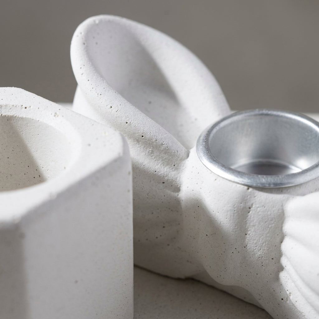 Bow Concrete Shabbat Candle Set with Tray and Match Holder