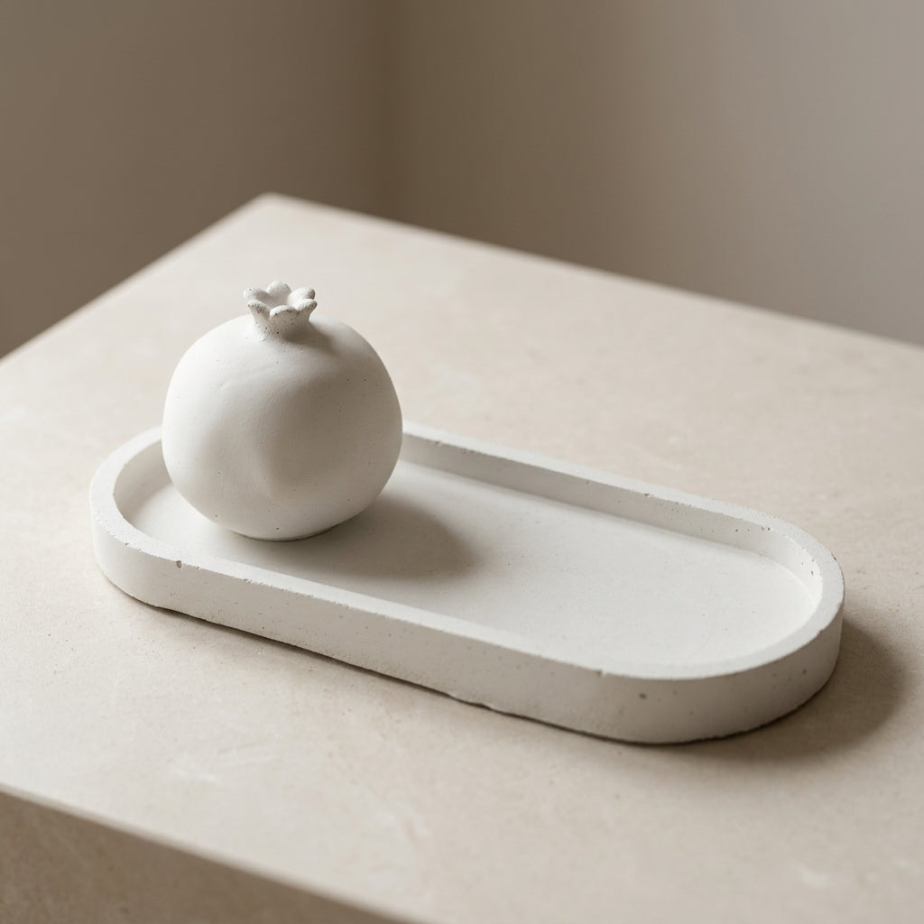 Handmade Concrete Pomegranate and Tray Decor Set