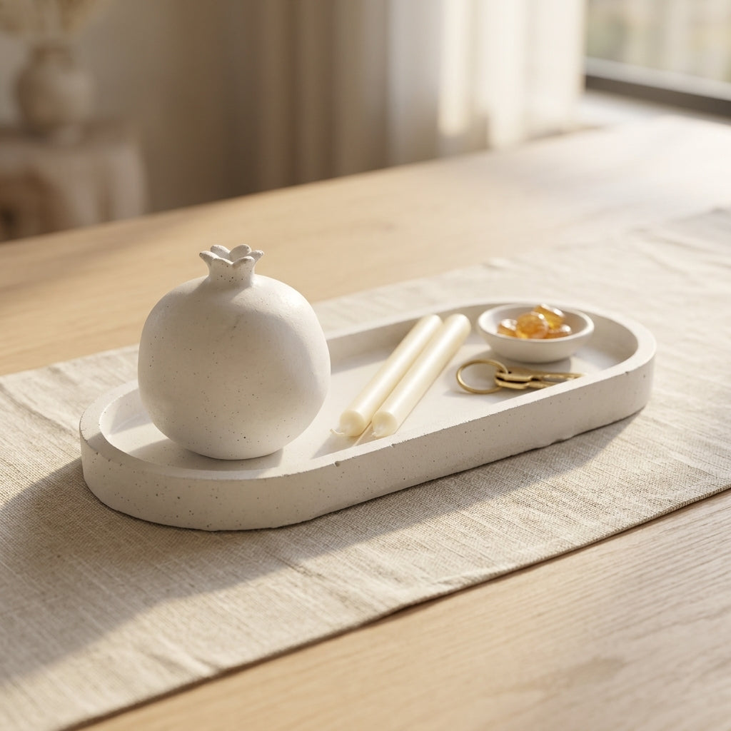 Handmade Concrete Pomegranate and Tray Decor Set