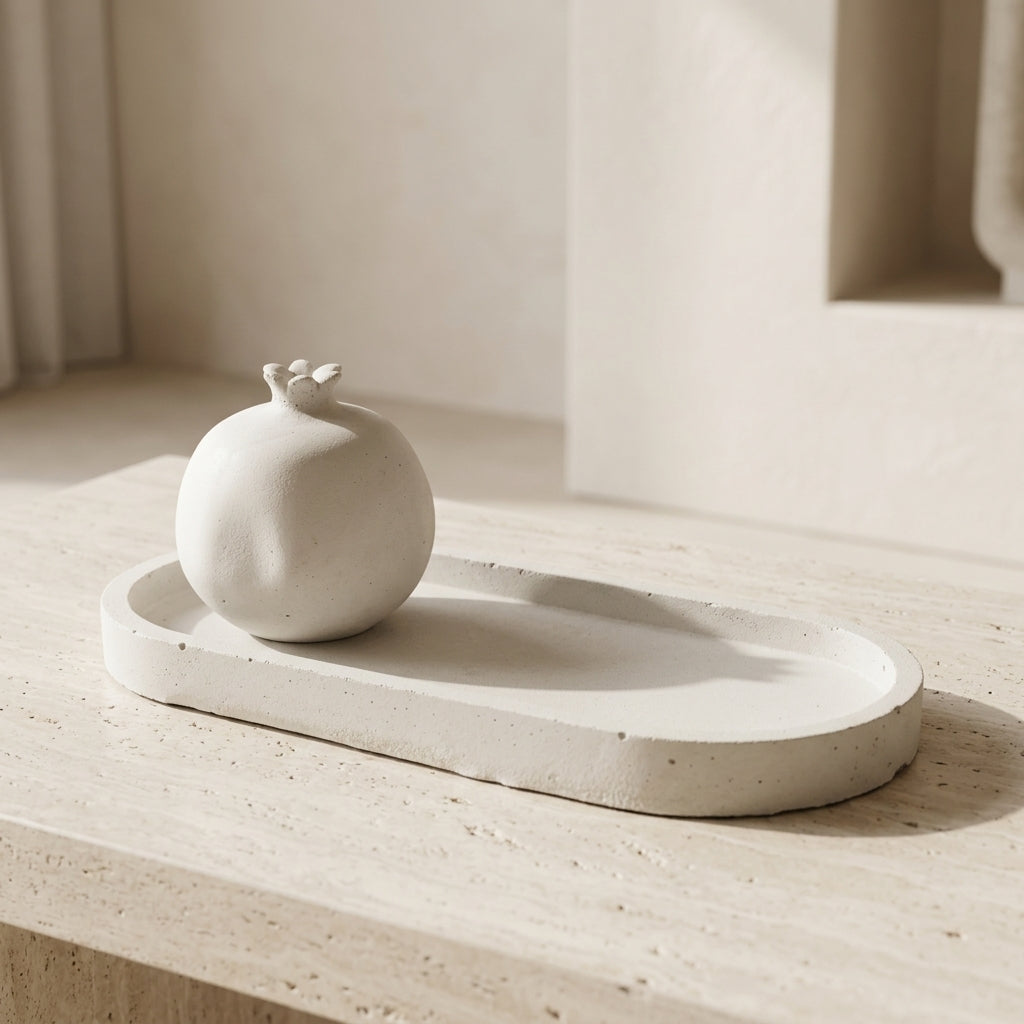 Handmade Concrete Pomegranate and Tray Decor Set