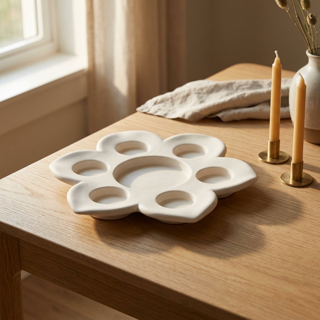 Lotus Concrete Judaica Tray and Candle Holder