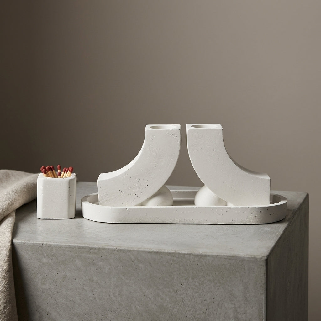 Modern J Concrete Shabbat Candle Set