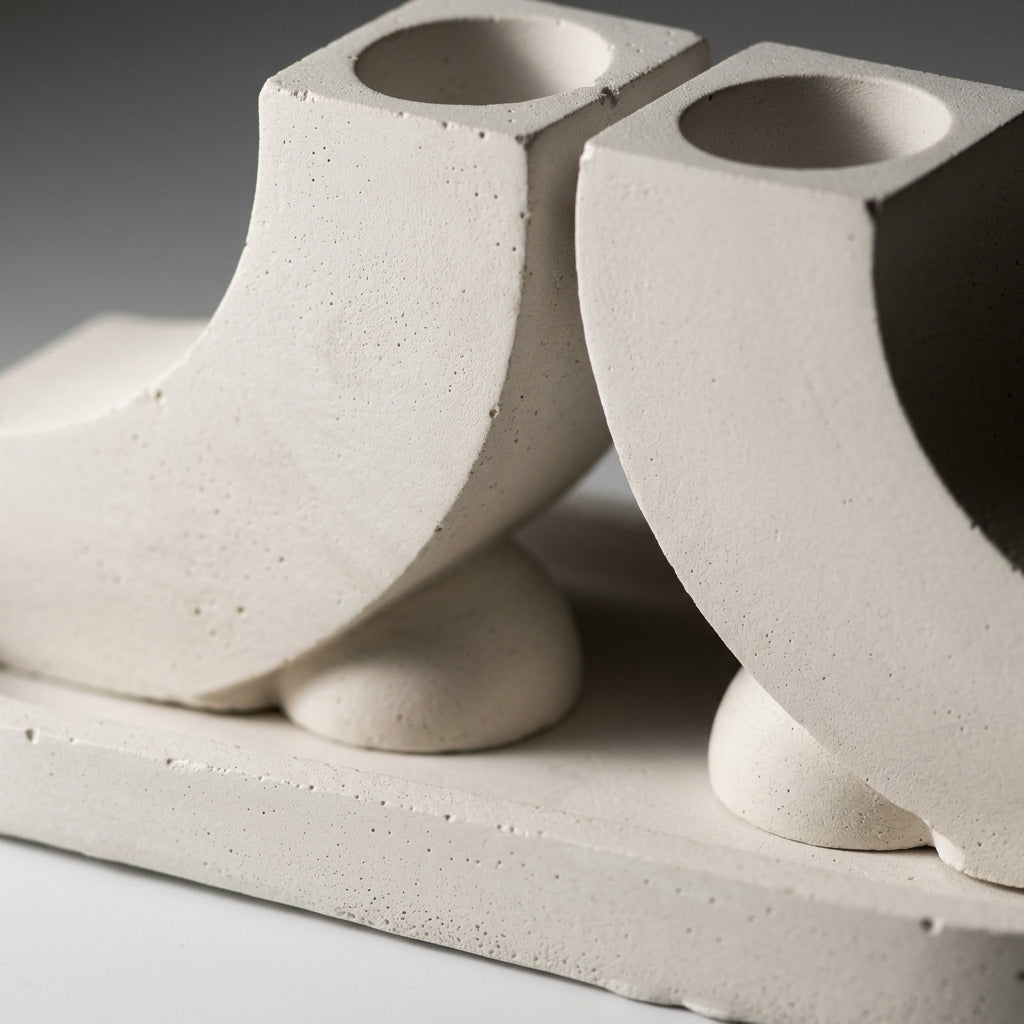 Modern J Concrete Shabbat Candle Set