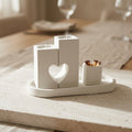 Modern Concrete Heart Shabbat Candle Set with Tray and Match Holder