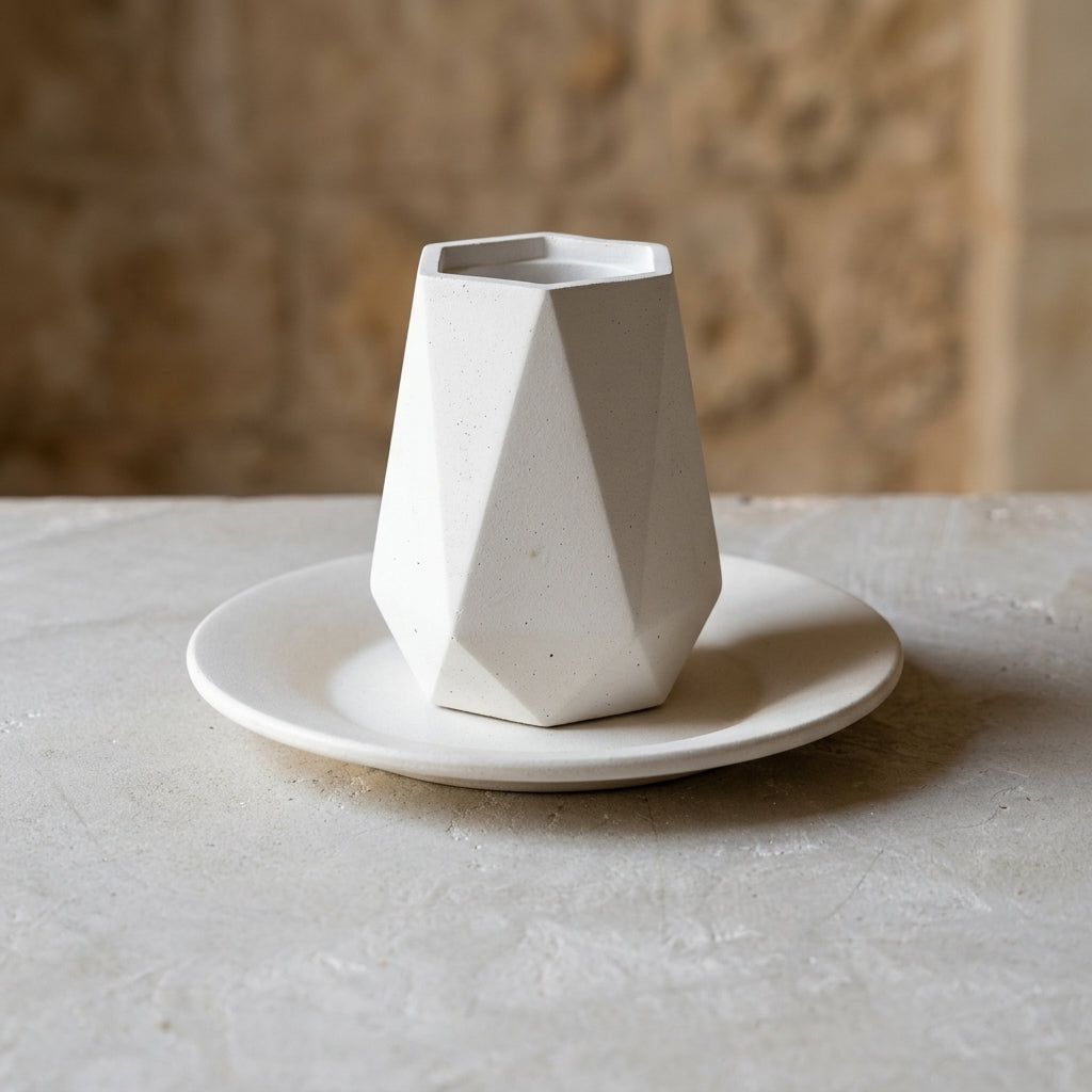 Modern Concrete Kiddush Cup and Plate Set