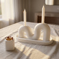 Modern M Concrete Shabbat Candle Set with Tray and Match Holder