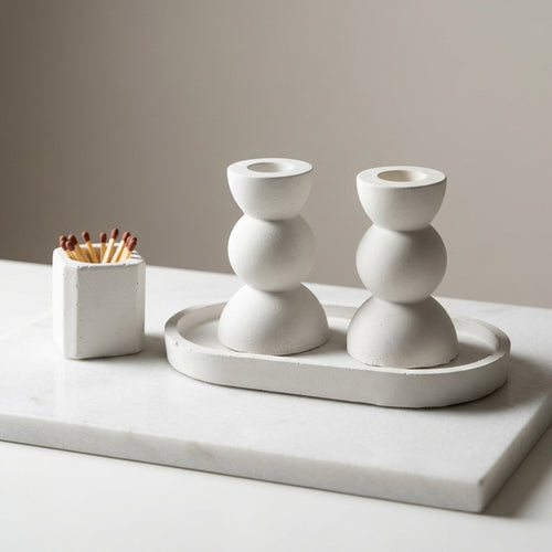 Bubble Shabbat Candle Set, handmade concrete Judaica by Zohar HaOr - front view