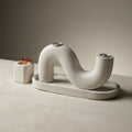 Modern S Concrete Shabbat Candle Set with Tray and Match Holder