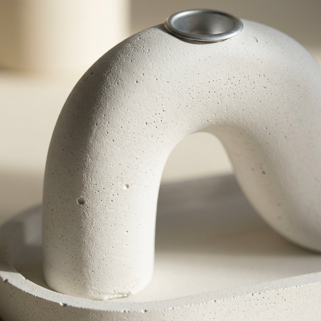 Modern S Concrete Shabbat Candle Set with Tray and Match Holder