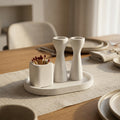 Modern Mini Concrete Shabbat Candlestick Set with Tray and Match Holder