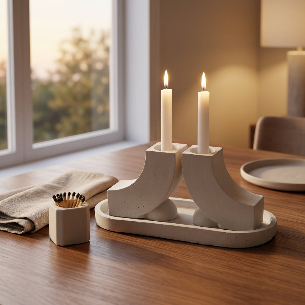 Modern J Concrete Shabbat Candle Set
