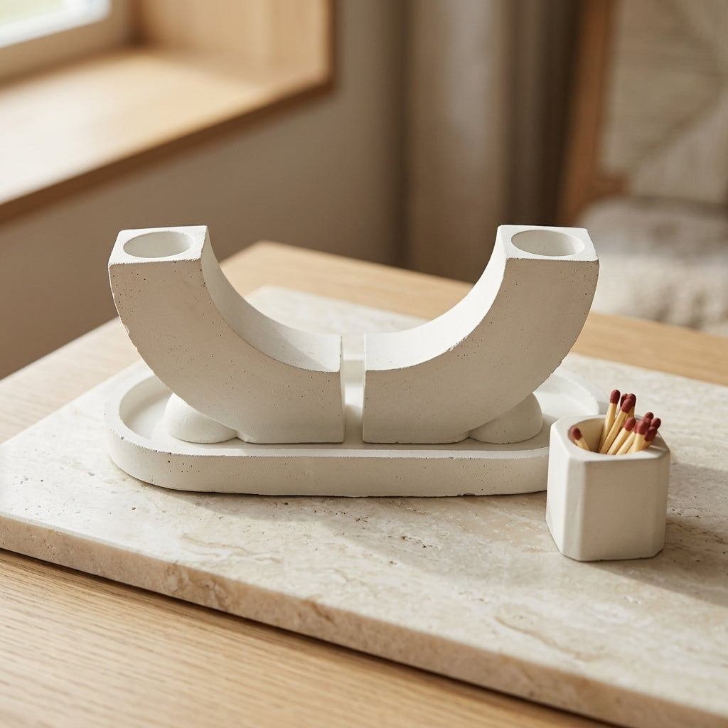 Modern J Concrete Shabbat Candle Set