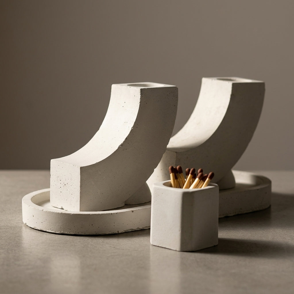 Modern J Concrete Shabbat Candle Set