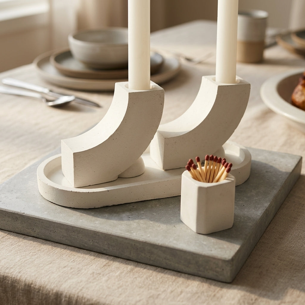 Modern J Concrete Shabbat Candle Set
