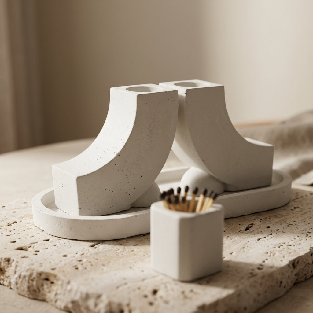 Modern J Concrete Shabbat Candle Set