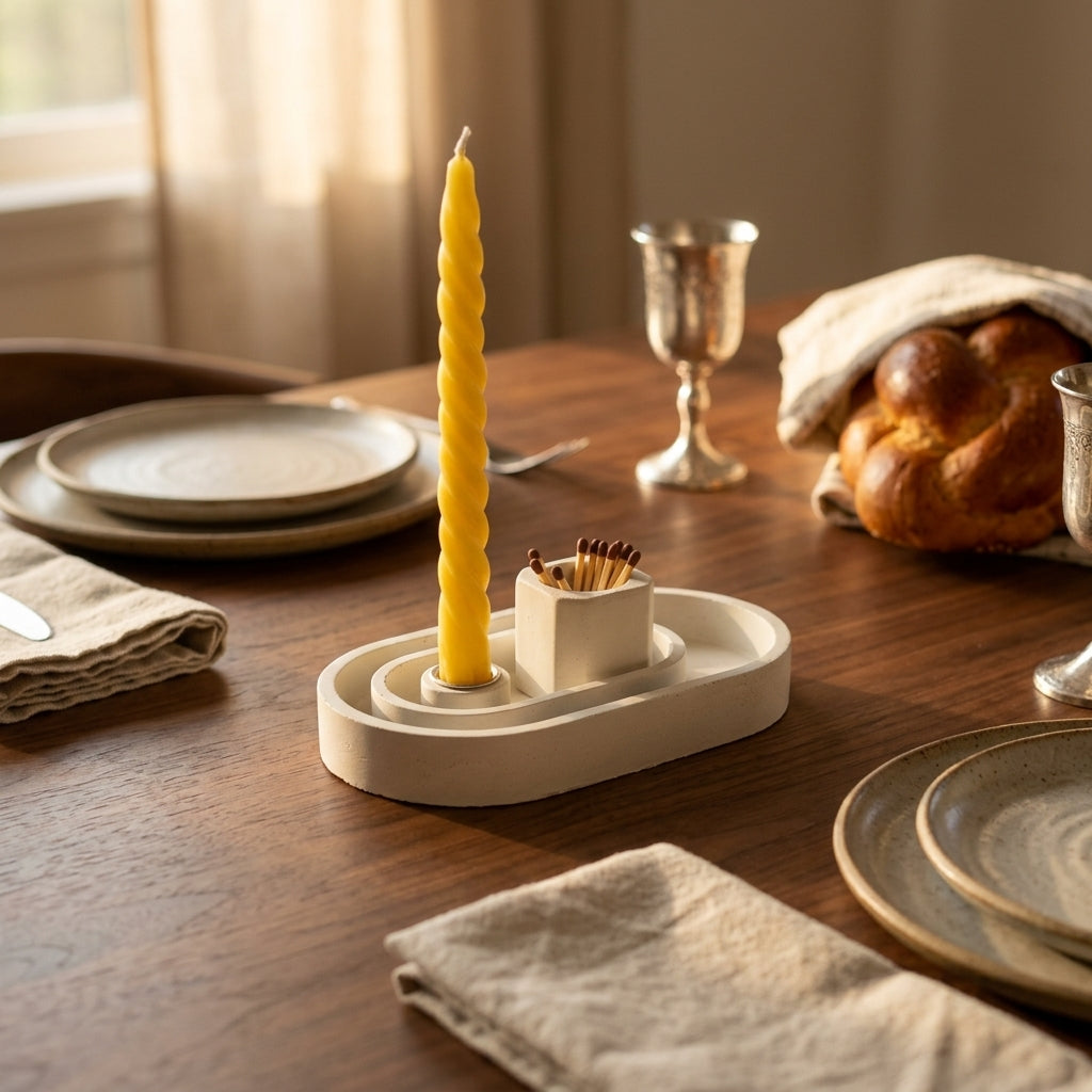 Modern Concrete Havdalah Tray Set with Match Holder and Bossomim Container