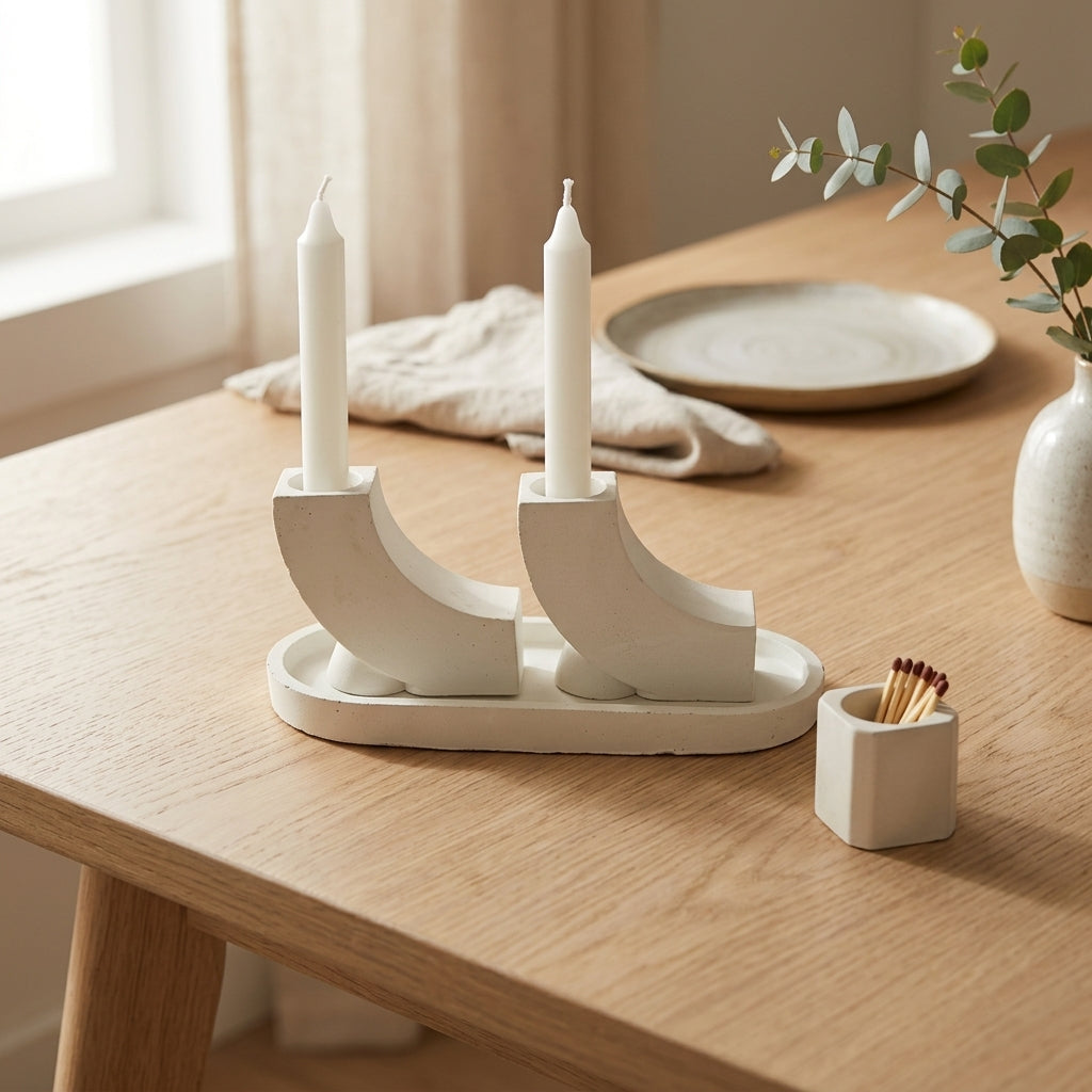 Modern J Concrete Shabbat Candle Set