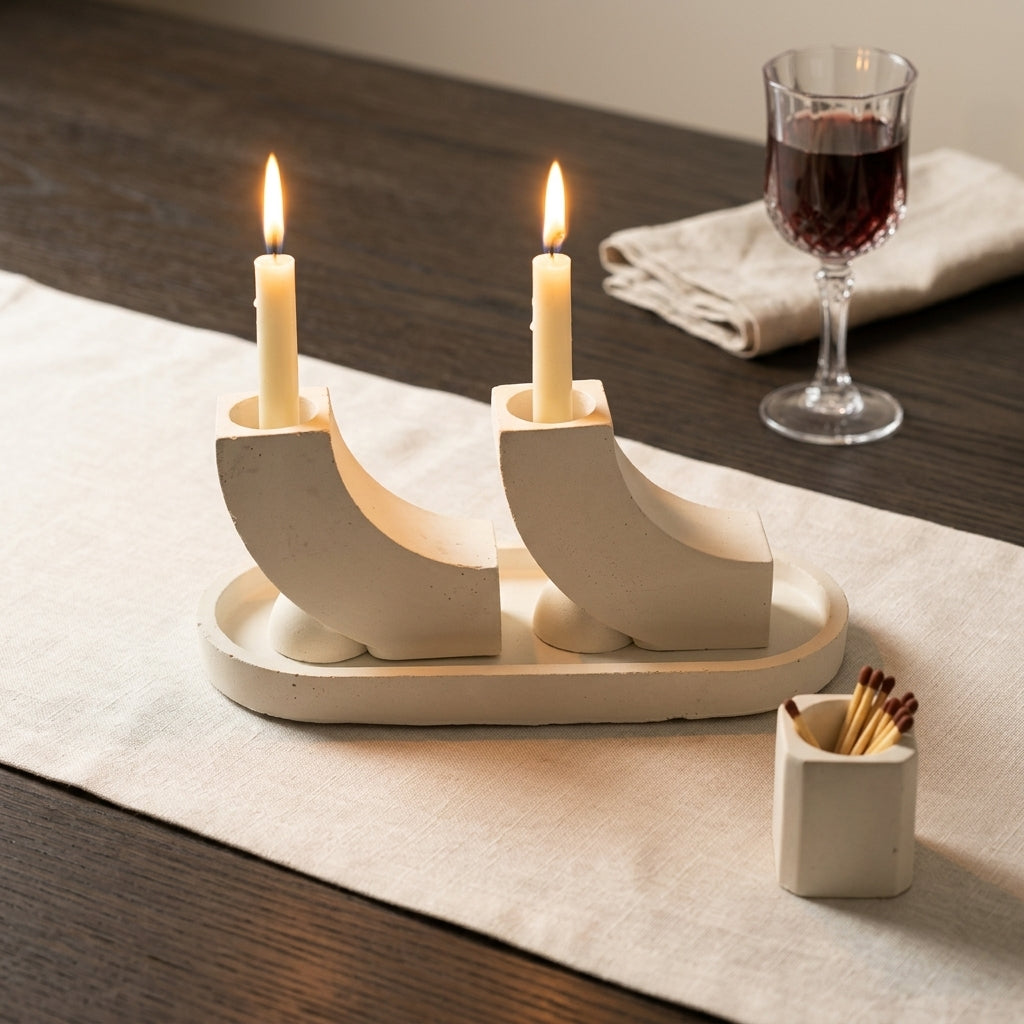Modern J Concrete Shabbat Candle Set