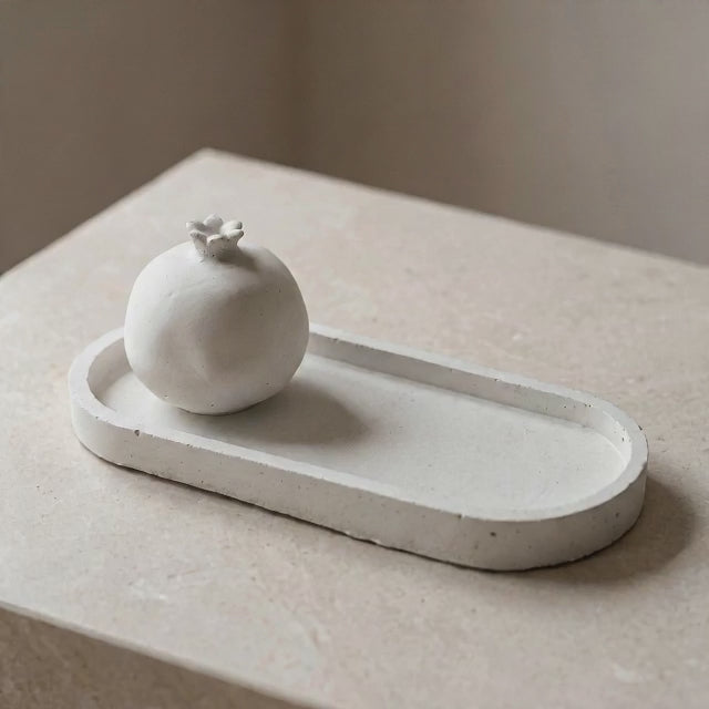 Handmade Concrete Pomegranate and Tray Decor Set