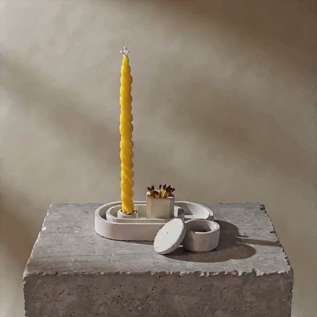 Modern Concrete Havdalah Tray Set with Match Holder and Bossomim Container