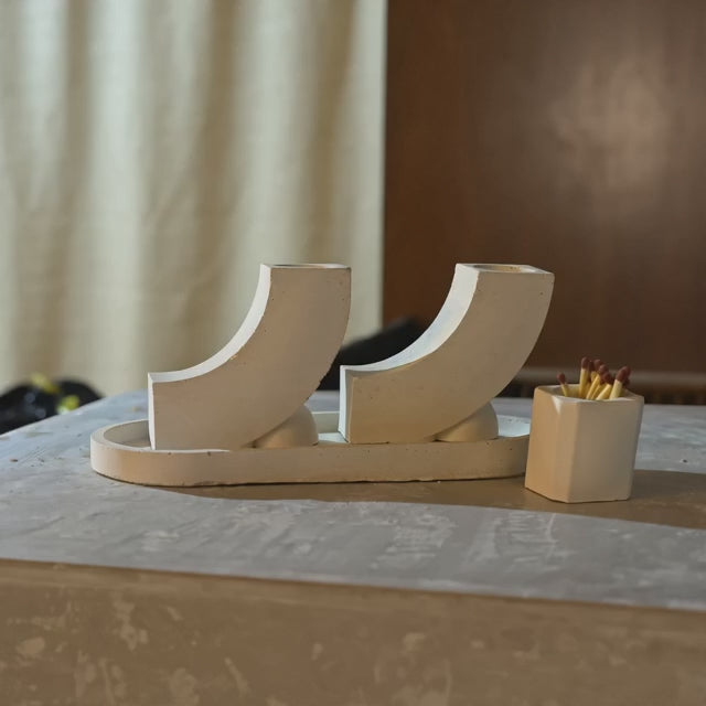 Modern J Concrete Shabbat Candle Set